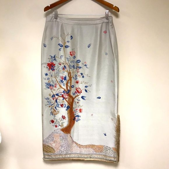easel Skirts Easel Rare Silk Maxi Skirt With Tree Print
